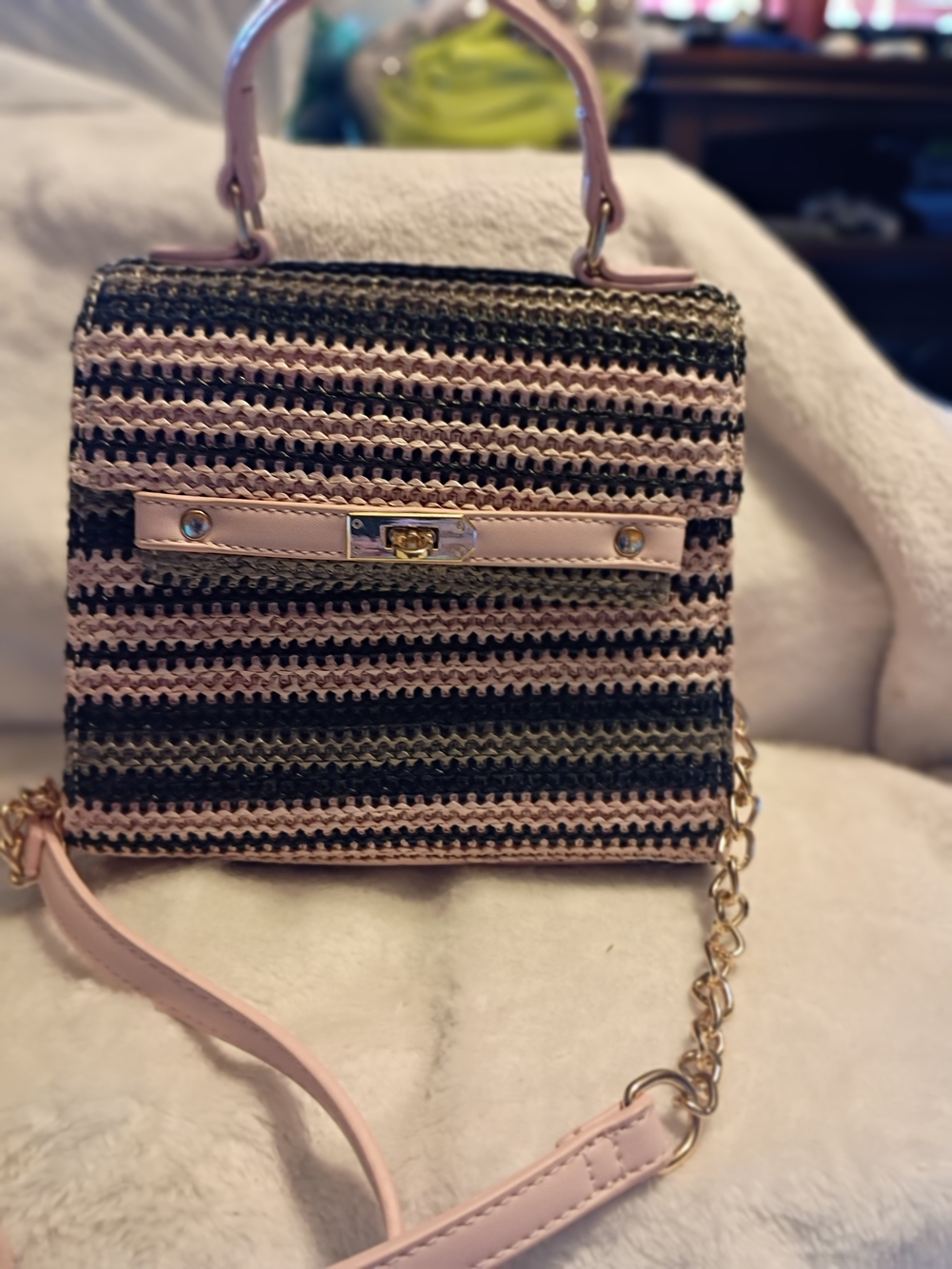 Nag Woven Pink and Black Top-Handle Crossbody Bag